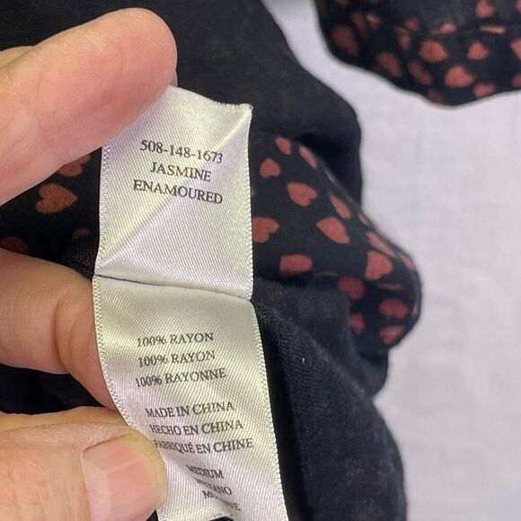 Rails Black Red Hearts Smocked Waist Jasmine Enamoured Mini Dress Medium - Picture 5 of 10